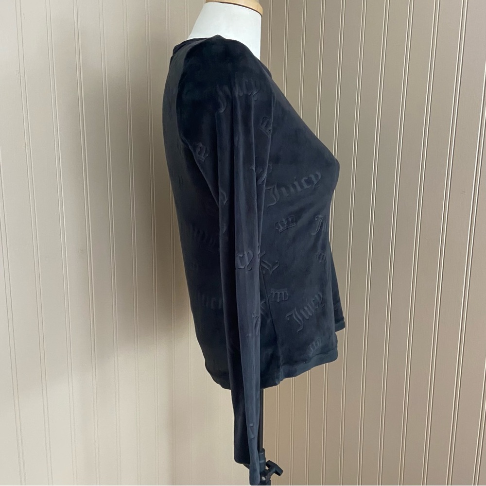Juicy Coutour Black Y2K Velvet Long Sleeve Shirt Top Women’s Size Small - Picture 4 of 6